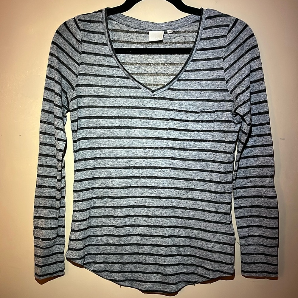 InWear long sleeve shimmer stripe pocket tee women's S
